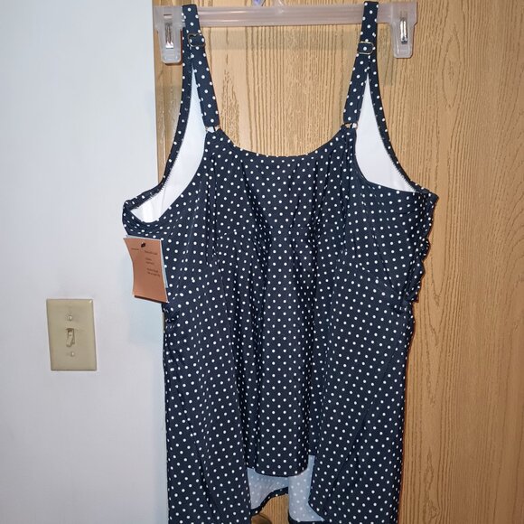NEW Women's Polka Dot Twist-Front Plunge Tankini Top Shade & Shore Black/White18 - Picture 5 of 7